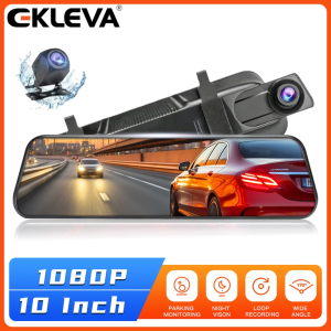 EKLEVA Car Mirror Dash Cam FHD 1080P Car DVR 10 Inch IPS Touch 2.5D Screen Video Recorder Auto Registrar Stream Media Mirror Support RearView Camera Night Vision Rearview Mirror