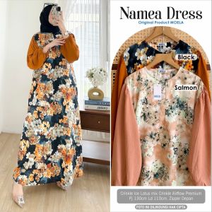 LONMA MIDI DRESS BY MOELA / GAMIS MOTIF BUNGA PINGGANG TALI SERUT / MAXY LENGAN SEMI BALON BAHAN PREMIUM COTTON RAYON HQ