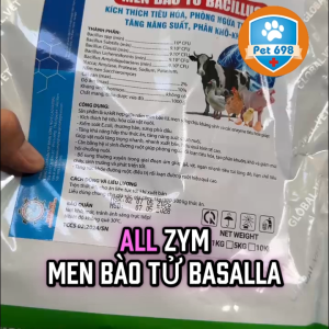 Men tiêu hóa ALL ZYM 1KG Men Bào Tử Bacillus Kích Thích Tiêu Hóa Phòng tiêu chảy Tăng Năng Suất Chăn Nuôi