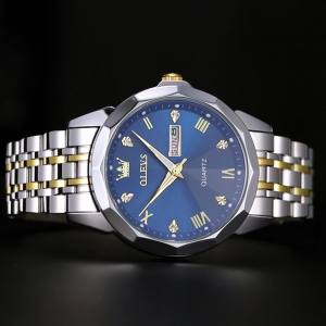 OLEVS Jam Tangan Pria Anti Air Original Terbaru Rantai Keren Mewah Hitam Luxury Bisnis Mewah Berlian Prismatik Stainless Steel Jam Tangan Cowok With Box