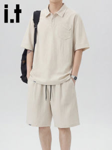izzue | Casual Linen Polo Shirt & Shorts Set Two Pieces