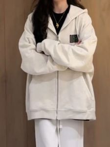 American Style Oversize Hoodie Women Spring Autumn Thin Loose Chic Lazy Style Open Cardigan Top Polyester Fiber Long Sleeve