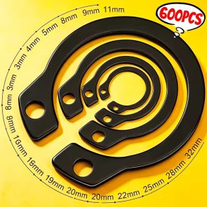 600pcs Black Stainless Steel Retaining Circlip Set Snap Ring E-clip Washer Assortment Circlip Retaining Clip Snap Ring Hardware