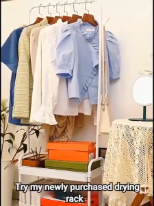 EL 2-Tier Clothes Rack | Strong Steel Hanger Pole Rack | Floor Standing Coat Rack with Storage Basket | Mobile Clothes Organizer for Bedroom Wardrobe