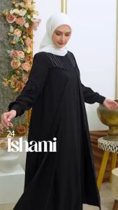 ISHAMI 25 DRESS ETHICA BLACK COCOK UNTUK LEBARAN HAJI/UMROH TERBARU KEKINIAN 2025