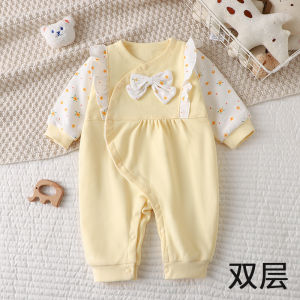 Baby Girl Double Layer Pure Cotton Romper Spring Autumn Outfit Newborn Boneless Crawler Clothes Long Sleeve Comfortable Suit