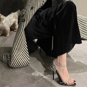 Glitter Chain Strappy High Heels Open Toe Evening Sandals