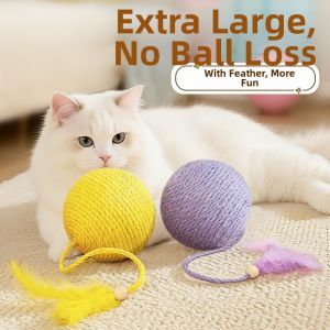 HOOPET | Extra Large Jute Ball Toy for Cats Feather Teasing and Teeth Grinding