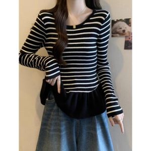 Áo Sơ Mi Dệt Kim Dài Tay Mùa Thu Đầu Tiên Cho Nữ Áo Chui Đầu Cổ Tròn Dáng Rộng Thời Trang Công Sở Thường Ngày Chất Liệu Polyester