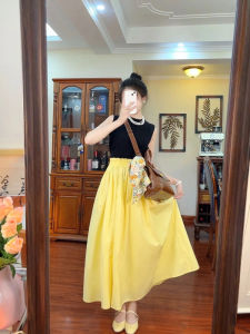 Yellow A-Line Skirt for Women Spring Summer New Style Slimming Drop Waist Half Length Work Clothing Midi Dress