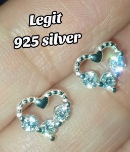 silver heart crown stone cute stud earrings