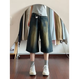 กางเกงขาสั้นยีนส์ทรงหลวมสไตล์ย้อนยุคสไตล์อเมริกันสำหรับฤดูร้อนสำหรับผู้ชายและผู้หญิง กางเกงขายาวทรงตรงทรงสลิมฟิต กางเกงขายาวทรงตรง