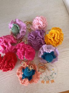 Hand Knitted Keychain Pendant DIY Gift for Best Friend Girlfriend Finished Product Crochet Flower Design Wool Yarn Material