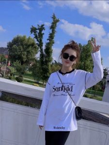 New Arrival Pure Cotton Embroidered Letter Long Sleeve T-Shirt American Style Loose Fit Casual Shirt Mid-Length Sleeveless