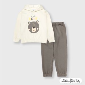 Bộ nỉ cho bé trai Bigfox Miss Meow thu đông áo hoodie có mũ vải nỉ bông mềm in họa tiết chú gấu dễ thương size đại trẻ em 345678 tuổi