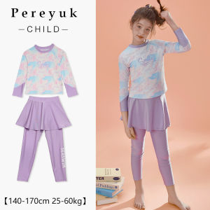Childrens One-Piece Swimsuit Long Sleeve Pants UV Protection Girls Swimming Costume Casual Surfing Suit Childhood Teenage