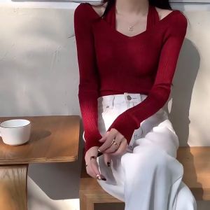 Hanging Neck V-Neck Long-Sleeved Base Knitwear Top