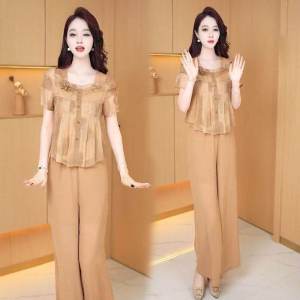 Fashionable Casual Mommy Set Womens Summer New Arrival High-end Anti-aging Elegance Top Trendy Two-piece Set Women Summer
