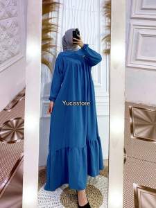 Gamis Muslim Long Daily Long Dress Aliza Crinkle Airflow Bahan Lembut Adem Panjang
