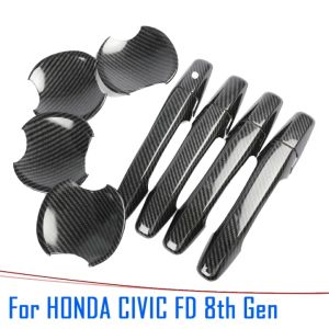 ฝาครอบ8ชิ้นด้ามจับสำหรับ HONDA Civic 2006 -2011 FD คาร์บอนไฟเบอร์ประตูด้านนอกอุปกรณ์เสริมรถยนต์