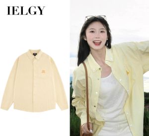 Ielgy Polo Sọc Áo có cổ cho phụ nữ lỏng lẻo và phong cách ngọt ngào Top