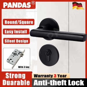 👍With Anti-theft Lock Core👍German Split Mute Door Black Lock Aluminium Alloy Sturdy Durable Indoor Outdoor Silent Doorlock Main Door Doorknob Door Handle Door Knob for Main Door for Bedroom Sliding Door Lock