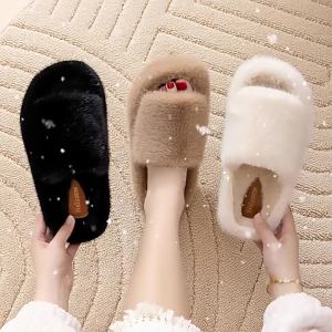 JIFANPAUL | Fur Fuzzy Outdoor Slipper Sandals Winter Thick Sole Cotton Slippers