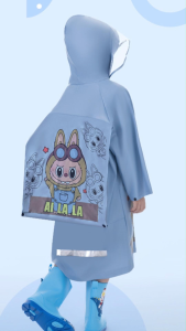 Raincoat for Kids 4-12 Years Old with School Bag Cartoon Cute Kids Raincoat Waterproof TPV Raincoat