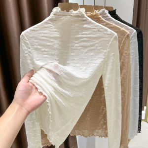 Stylish Warm Half-Turtleneck Lace Lining Womens Shirt