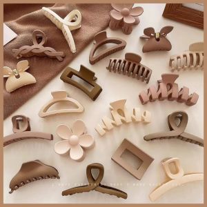 🔥🔥Roman Holiday Korean Retro Matte Hair Clip Frosted Hair Clip Coffee Color Gripper Clip Velvet Elegant Hair Clamp Hair Clip Shark Clip Hairclips Catching Clips Hairpin Hair Accessories