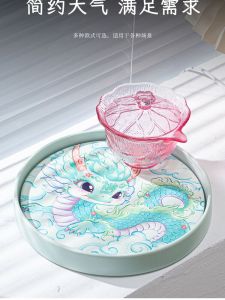 Hồng Gốm Khay Trà Thấm Hút Nhanh Thu Nhỏ Tròn Phong Cách Thoát Nước Đĩa Khô Tạo Bọt Bàn Trà Dụng Cụ Ăn Phong Cách Trung Hoa