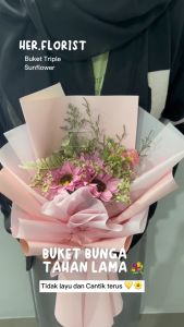 HER.FLORIST [SUNFLOWER] 3PCS Soap & Dried Flower Bouquet/Buket Bunga Sabun Matahari 3 & Bunga Kering
