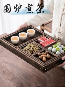 Chinese Style Tea Ceremony Dessert Plate Four Grids Tray Baking Tea Snack Box Full Set Court Style Handmade Dining Utensils