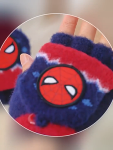 Disney Disney Boys Half Finger Gloves Autumn Winter Warm Children Fingerless Flip Gloves Writing Spiderman Knitted Wool Boy