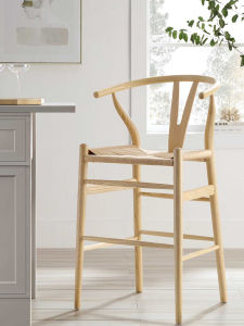 Nordic Style Solid Wood Bar Stool High Back Chair Wicker Weaving Coffee Bar Restaurant Casual Simple Design Home Furniture