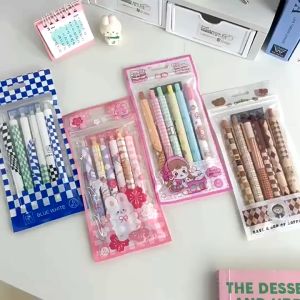 6Pcs/set 0.5mm Black Ink Retractable Gel Pen Signature Pen Student Stationery