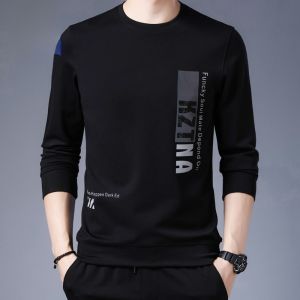 ROMON | Loose Fit Long Sleeve Crew Neck T-Shirt For Men Romon Brand Spring Summer New Style Printed Casual Sweatshirt Base Shirt