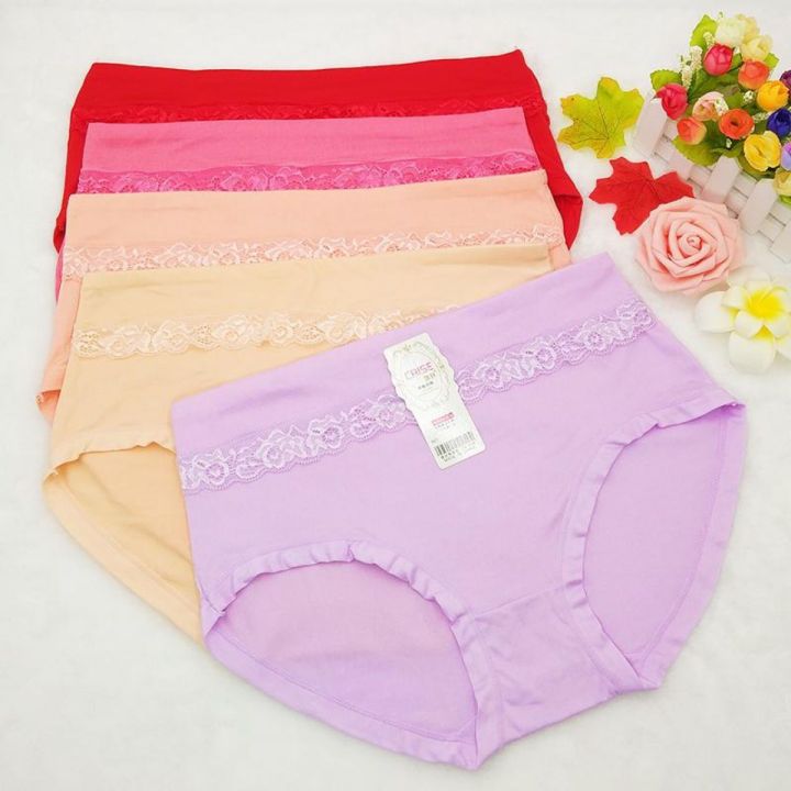 Plus Size] High-Rise Panties Soft Elastic Cotton Lace Briefs Women Underwear  Tidur Seluar Dalam Perempuan (BUBB Store)