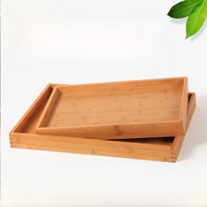 Wooden Bamboo Tray Display Stand Chicken Fry Snack Serving Plate Chinese Style Ceramic Painting Adult Rectangular Handmade Tray