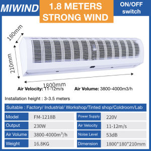 200W 1.8m 6FT AIR DOOR CURTAIN BLOWER COOL FAN HOT FLOW AIRCON HOOK RAIL SHOP WAREHOUSE SMOKE GAS DUST COLD air curtain fan blower strong wind