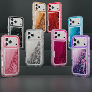 Women Girls 3 in 1 Hybrid Glitter Quicksand Moving Stars Sparkle Flowing Liquid Defender Shockproof Protective Phone Case for iPhone 17 Pro MaxAir16 Pro Max16 Plus15 Pro Max14 Pro1312