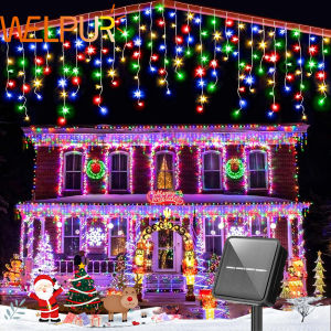 Solar Outdoor Icicle Lights 96/162 Leds Christmas Decorative String Lights 8 Lighting Modes Flashing Fairy Holiday String Lights