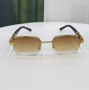 【GIAUSA】Rimless Wood Grain Temples Sun Glasses Original for Men Sun Protection Square Gradient Color Anti UV Mens Fashion Sun Glasses Polarized Driving Beach Vintage Shades for Men Brand S38