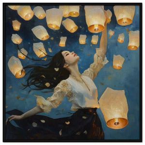 Tranh lễ hội chủ đề vũ điệu nguyện ước của thiếu nữ trong ngày thả đèn lồng.Tranh treo tườngdán tường.CGI-1285