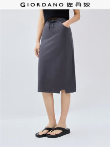 Pure Cotton H-Shape Half-length Skirt Womens Style with Slit Giordano Commute Artistic No Lining Pocket Natural Waist