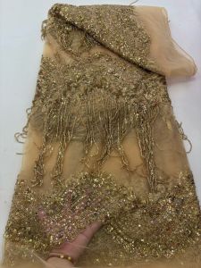 2026 3D Flower Embroidery Tassels Beads Sequins African Lace Fabric 5 Yards High Quality Nigerian Women Wedding French Material