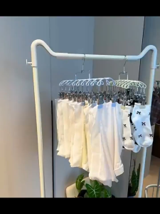 Clothes Hanger With PVC Coated Rubber Clips For Secure Hold On Delicate Fabrics - Strong Clamping Force Non-Slip Rubber Clips 360° Rotating Hook Save Space Up To 80% - 20 Clips 1 Pack