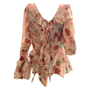 plus Size Floral Print French Vintage Shirt Womens Long Sleeve Elegant High-End Feel Top Summer Commute Loose Fit Shirt