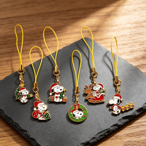 Bandai | 6Pcs Christmas Cartoon Puppy Dog Enameled Phone Charm Set Lanyard Metal Pendant Keychain Holiday Gift for Fans