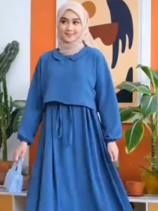 Gamis Zafina Dress 2 In 1 Polos Crinkle Airflow Gamis Remaja Terbaru Kekinian Gamis Muslim Jumbo COD